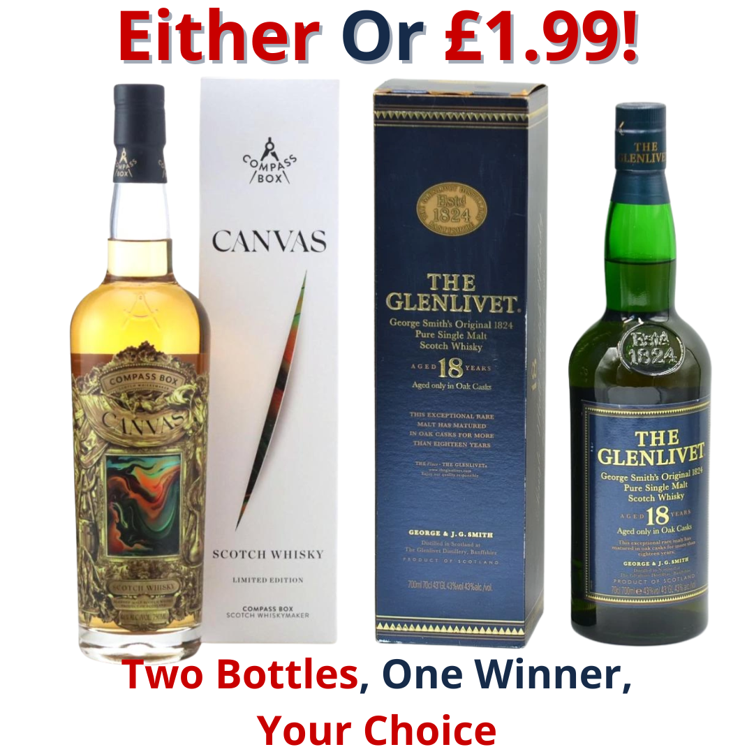 Either Or Compass Box Canvas Blended Malt or Glenlivet 18 Year Old Speyside Malt Whisky 1990s I 2797!